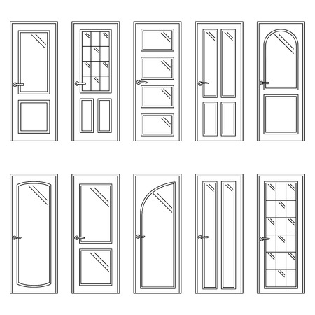 Set of contours of doors, vector illustrationのイラスト素材