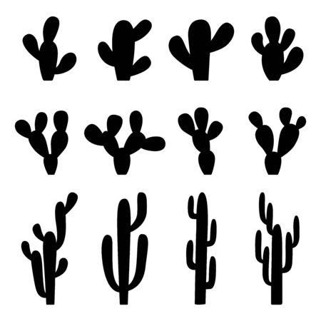 Set of black silhouettes of cactuses, vector illustrationのイラスト素材