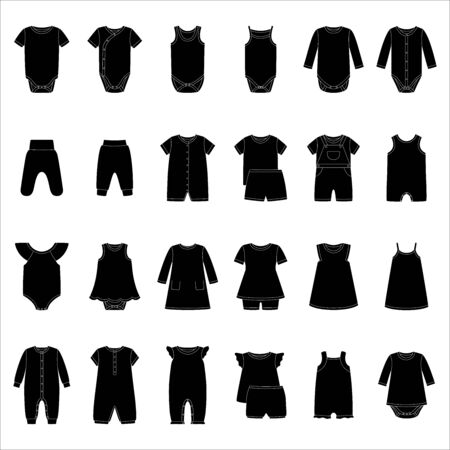 Set of silhouettes of baby clothes, vector illustrationのイラスト素材