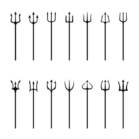 Set of black silhouettes of tridents, vector illustrationのイラスト素材