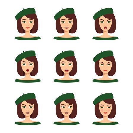 Set of beautiful girl emotions, vector illustrationのイラスト素材