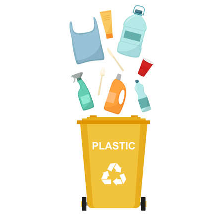 Garbage bin with plastic waste. recycling garbage vector illustration.
