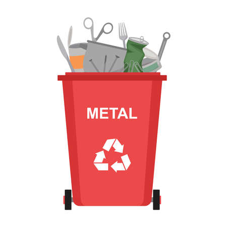 Garbage bin with metal waste. recycling garbage vector illustration.のイラスト素材