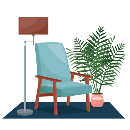 Living room interior. Armchair, floor lamp and houseplant, vector illustrationのイラスト素材