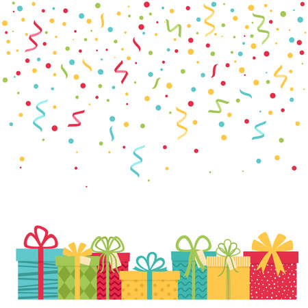 Holiday background with confetti and gift boxes, vector illustrationのイラスト素材