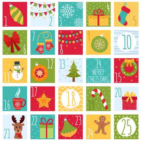 Christmas advent calendar. Xmas poster. Vector illustrationのイラスト素材