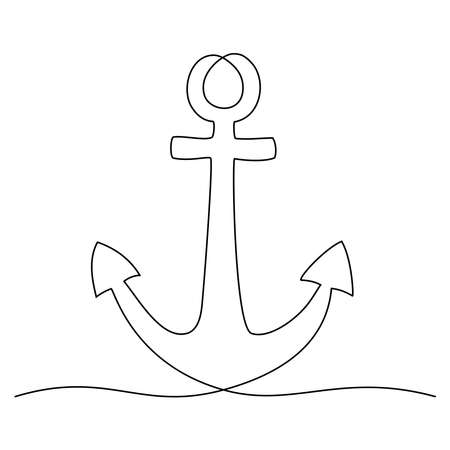 Continuous one line drawing of anchor.Vector illustrationのイラスト素材
