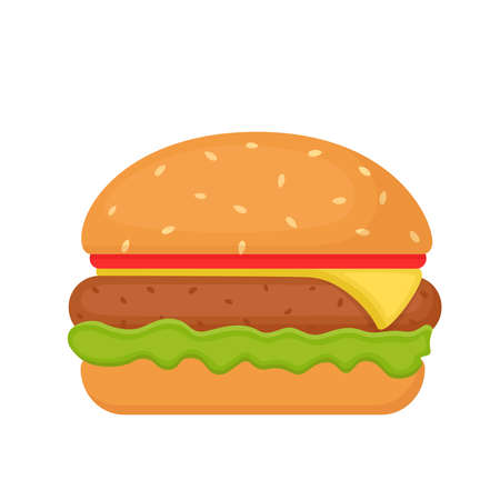 Delicious appetizing burger isolated on white background, vector illustrationのイラスト素材