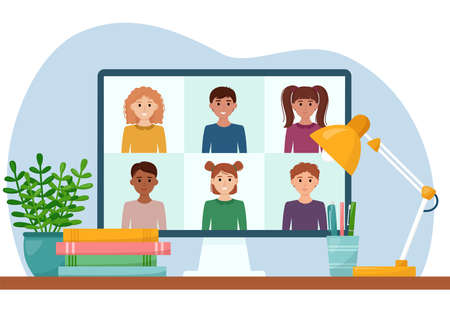 E-learning online education concept. chat online. Study at home, vector illustrationのイラスト素材