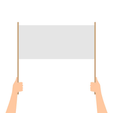 Hands holding blank placard. Street demonstration and protest concept. Vector illustrationのイラスト素材