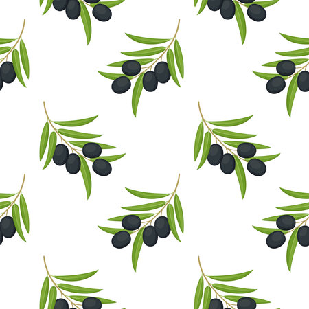 Seamless pattern with black olives on branch. vector illustrationのイラスト素材