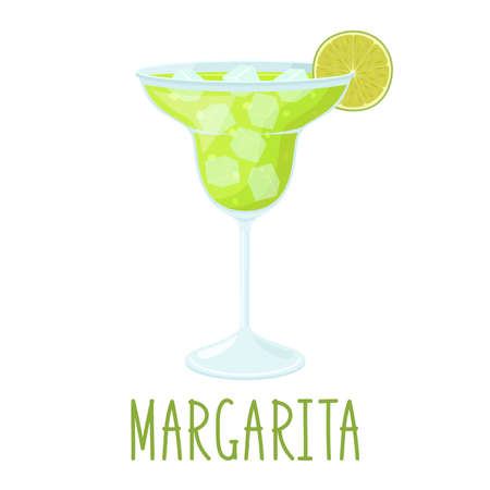 Cocktail Margarita with slice of lime isolated on white background, vector illustrationのイラスト素材