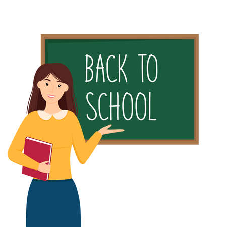 teacher near schoolboard. Back to school concept. vector illustrationのイラスト素材