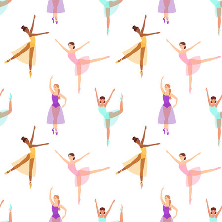 Seamless pattern with beautiful dancing ballerinas, vector illustrationのイラスト素材