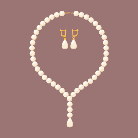 Pearl necklace and earrings. Vector illustrationのイラスト素材