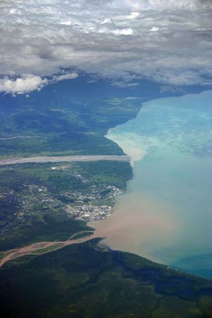 Aerial photo of the city of Lae  in Papua New Guinea, on the north east coast. の写真素材