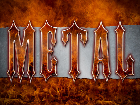 'Metal' wording made from flames and chromemetalsteel on a grunge silver metallic background with cool flames.の写真素材
