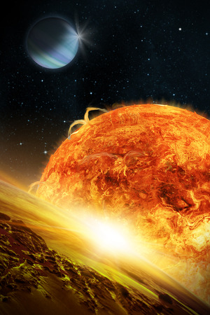 Sci-fi fantasy image of planets and space. Vertical orientation great for books & magazines.の写真素材