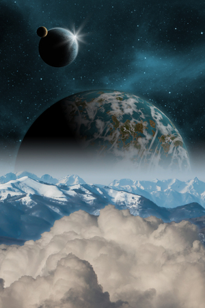 Sci-fi fantasy image of planets and space. Vertical orientation great for books & magazines.