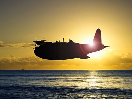 Computer recreation of Silhouette of Vintage a flying boat. - (Artist's Impression)