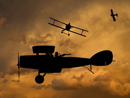 Vintage style image of a World War One fighter aircraft, British and German.