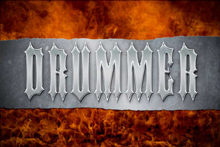 Silver Drummer background of flame and steelの写真素材