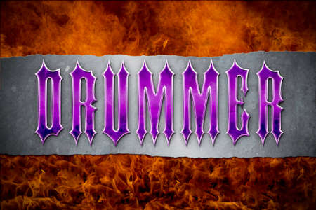 Purple Drummer background of flame and steelの写真素材