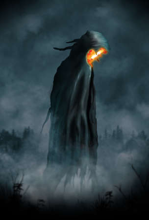 Illustration of a Grim Reaper or fantasy evil spirit. Digital painting.の写真素材