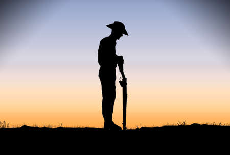 Silhouette of Australian ANZAC soldiers against the sky.(Artist drawn silhouette)の写真素材