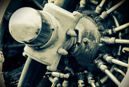 'Vintage Style' retro grunge image of propellor and engines of vintage place