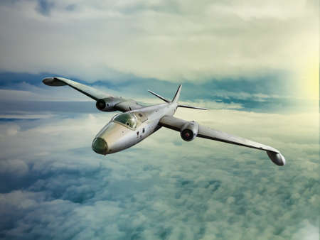 1960's style medium sized jet bomber at high altitude. Used by Australia and USA in the Vietnam War and elsewhere. (computer illustration)の写真素材