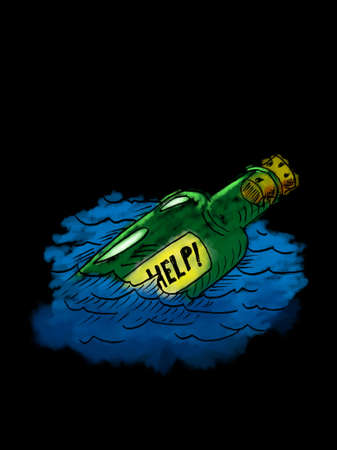 Help message in a bottle. Hand drawn illustration.の写真素材