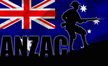 A sihlouette of ANZAC soldiers featuring the Australian Flagの写真素材