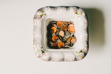 American Coins in Square Bowlの写真素材