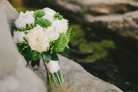 White  Green Mum Bridal Bouquetの写真素材