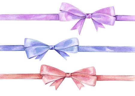 Set of watercolor bows. Bows for gifts.の写真素材