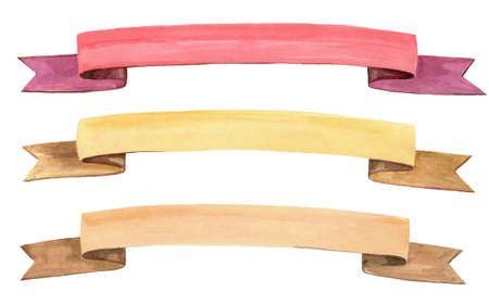 Watercolor satin ribbon. Stripes or banners for text. Painting on white background.の写真素材