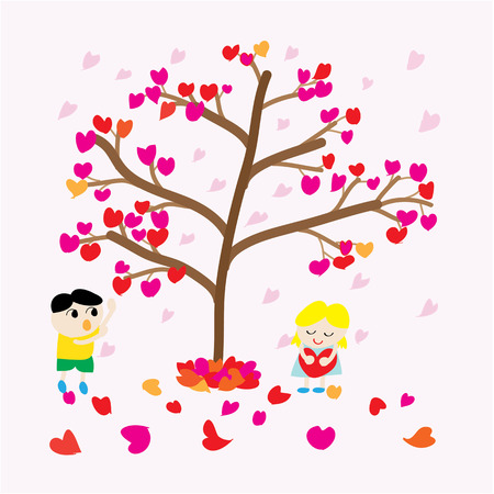 Man and girl under love tree.のイラスト素材