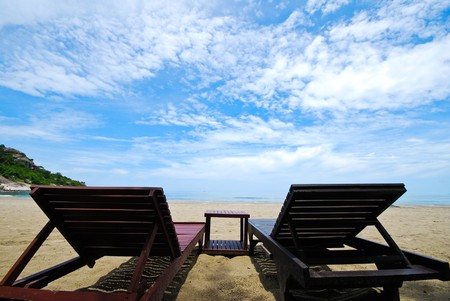 Hua-Hin beach & blue sky, Thailandの写真素材