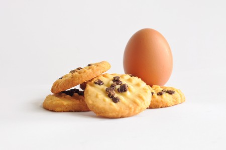 Chocolate chip cookies on white backgroundの写真素材