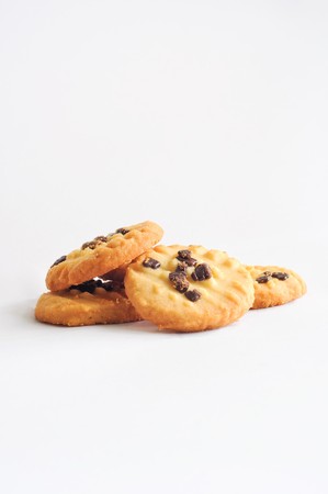Chocolate chip cookies on white backgroundの写真素材