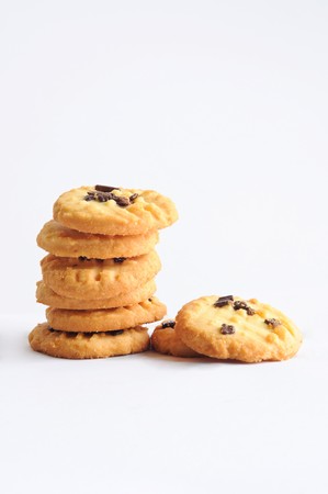 Chocolate chip cookies on white backgroundの写真素材