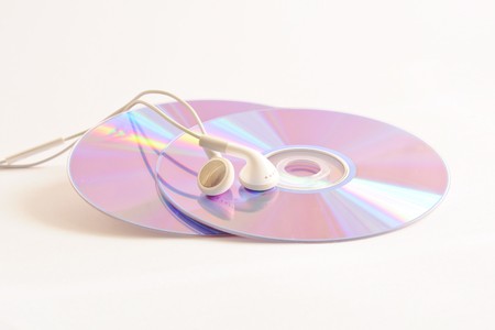 CD and headphone on white backgroundの写真素材