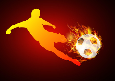 soccer player kicking with ball fireのイラスト素材