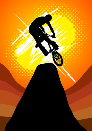 extreme bicycle jumping on the mountainのイラスト素材