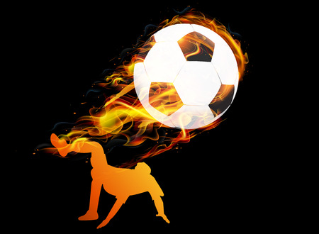 soccer player kicking roll back with ball fire backgroundのイラスト素材