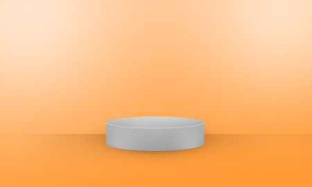 podium silver grey on orange gradient backgroundの写真素材
