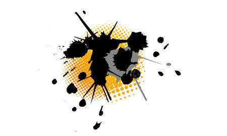black ink splatter color brush painting with color halftone graphic element abstract backgroundのイラスト素材