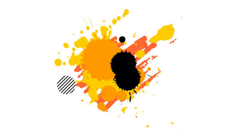 yellow orange brush splatter water color grunge graphic style isolated on white backgroundのイラスト素材