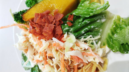 fresh vegetable salad, isolated, macro viewed focusの写真素材